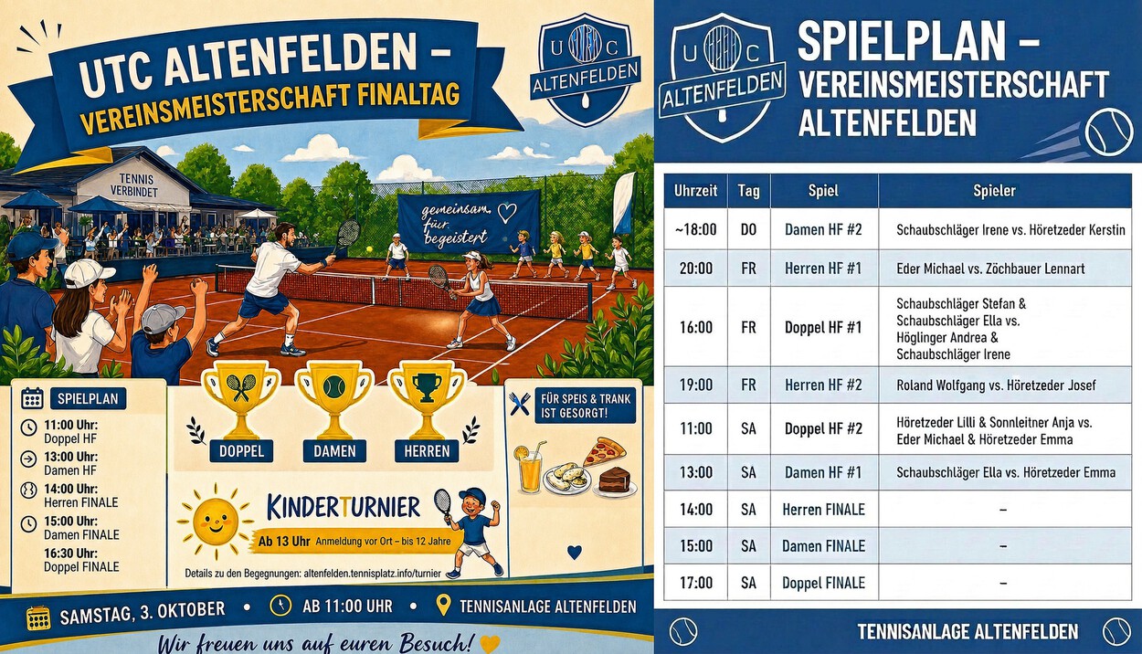 Finaltag Vereinsmeisterschaft Samstag 3.10.2026 - UPDATE ⚠️